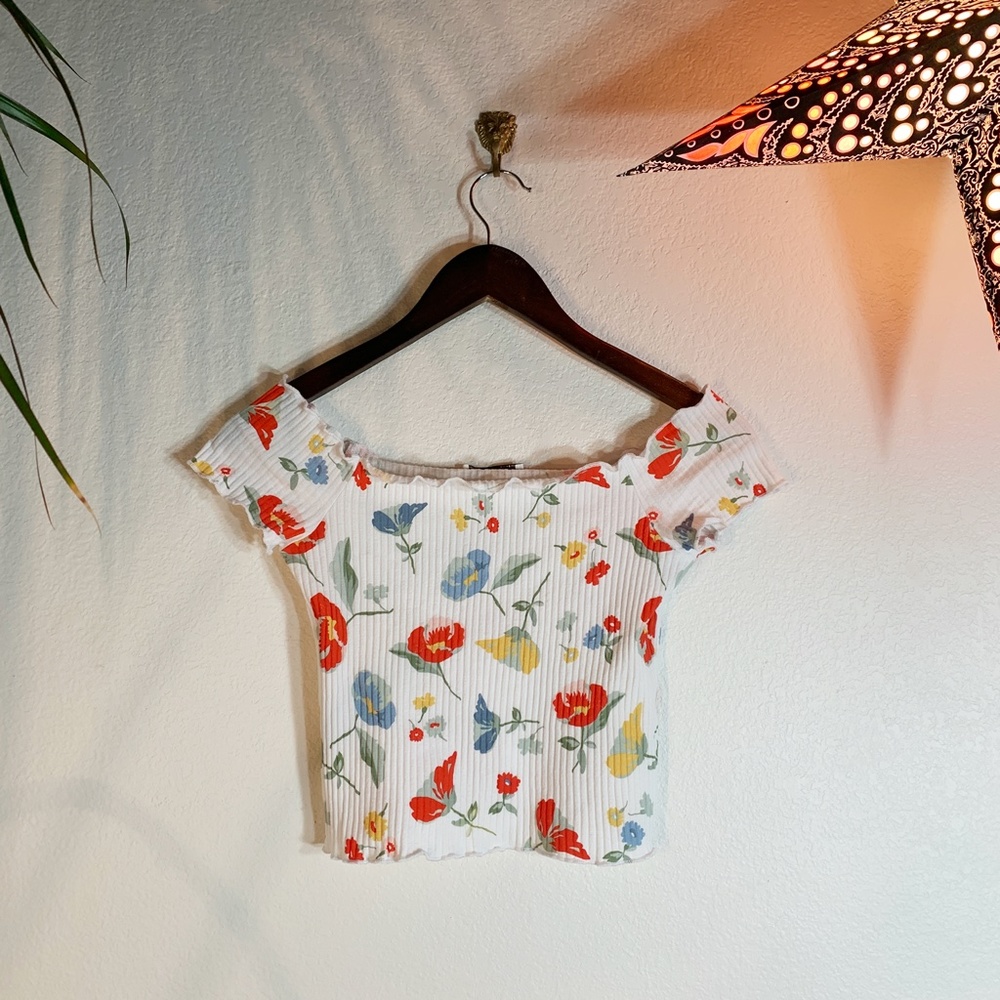 Zara Floral Print Off the Shoulder Crop Top Size S